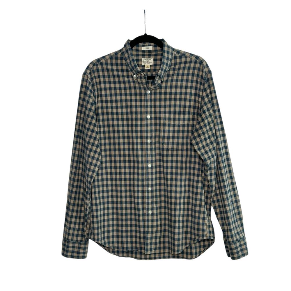 J.Crew beige blue check print long sleeves  casual shirt size Large